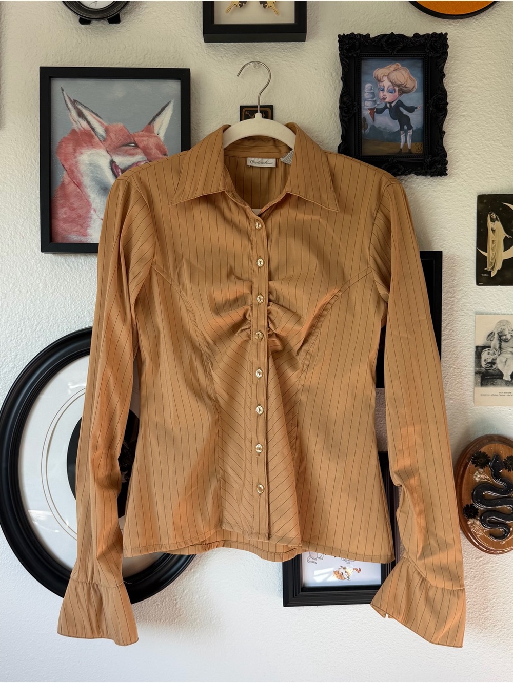 vintage y2k ruched button up blouse